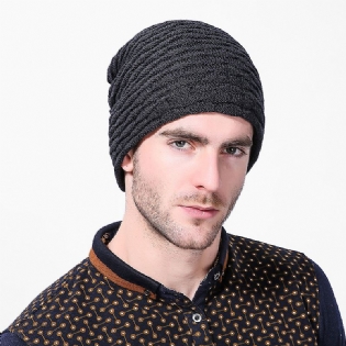 Mænd Kvinder Stripe Strikket Tykkere Varm Beanie Cap