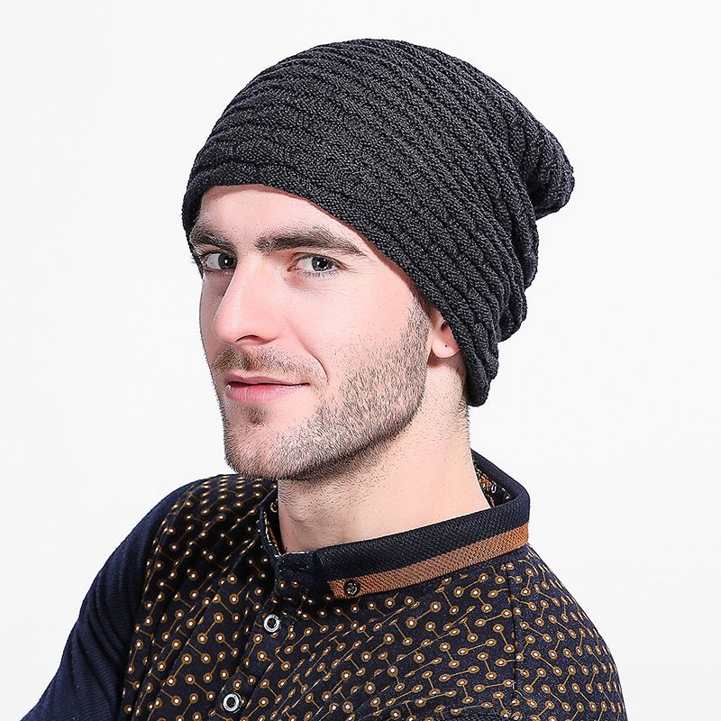 Mænd Kvinder Stripe Strikket Tykkere Varm Beanie Cap