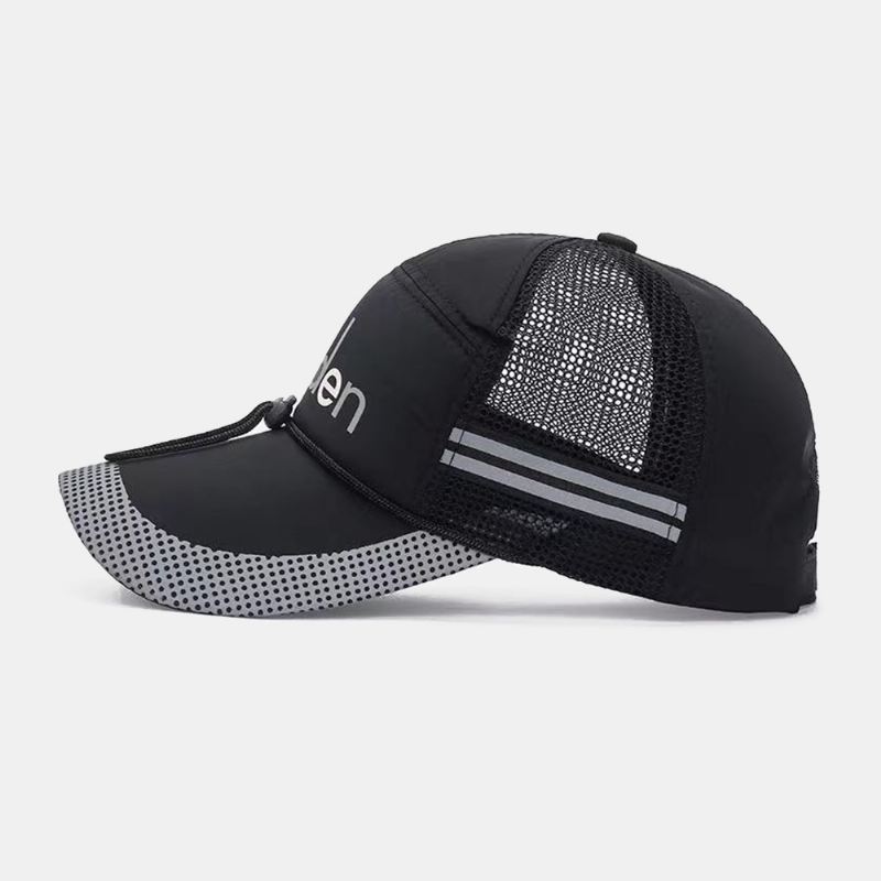 Mænd Nat Refleks Strip Mesh Åndbar Baseball Caps Justerbar Vindtæt Reb Udendørs Fiskeri Solsejl Trucker Hat