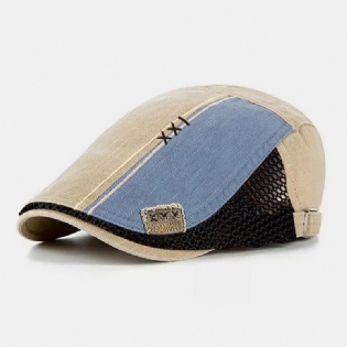 Mænd Patchwork Baskerhue Bomuld Mesh Åndbar Justerbar Kontrastfarve Ccasual Flat Cap Driver Hat