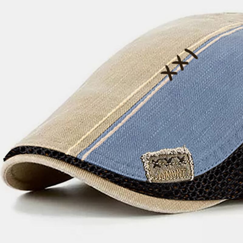 Mænd Patchwork Baskerhue Bomuld Mesh Åndbar Justerbar Kontrastfarve Ccasual Flat Cap Driver Hat