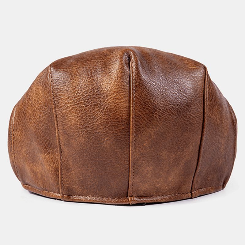 Mænd Pu-læder Ensfarvet Absorber Sved Åndbar Baret Flad Kasket Casual Warmth Newsboy Hat Forward Hat