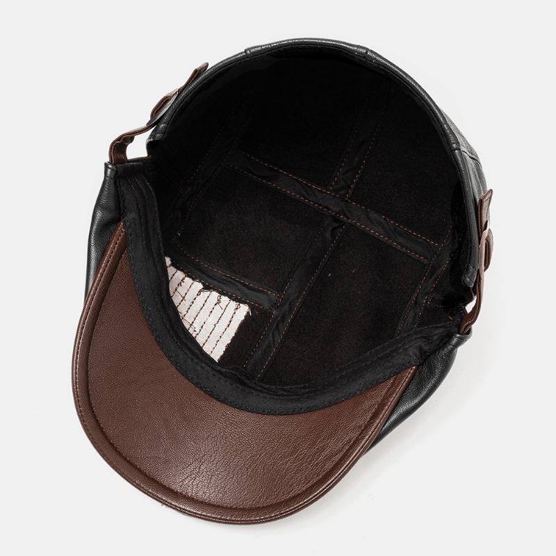 Mænd Pu Læder Retro Casual Kontrast Farve Newsboy Hat Forward Hat Baret Hat