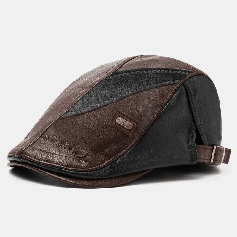 Mænd Pu Læder Retro Casual Kontrast Farve Newsboy Hat Forward Hat Baret Hat