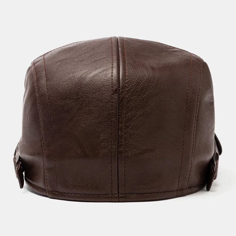 Mænd Pu-lædersyning Syet Baskerhætte Retro All-match Justerbar Flat Top Cap