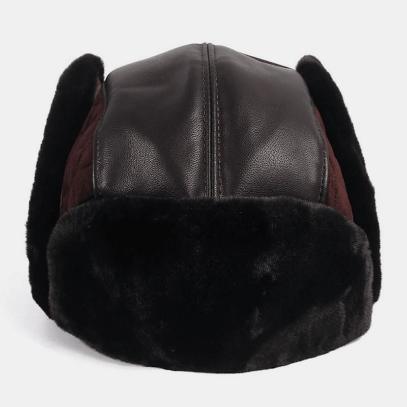 Mænd Pu Plus Velvet Thicken Trapper Hat Ensfarvet Argyle Cold Protection Vindtæt Ørebeskyttelse Ushanka Hat