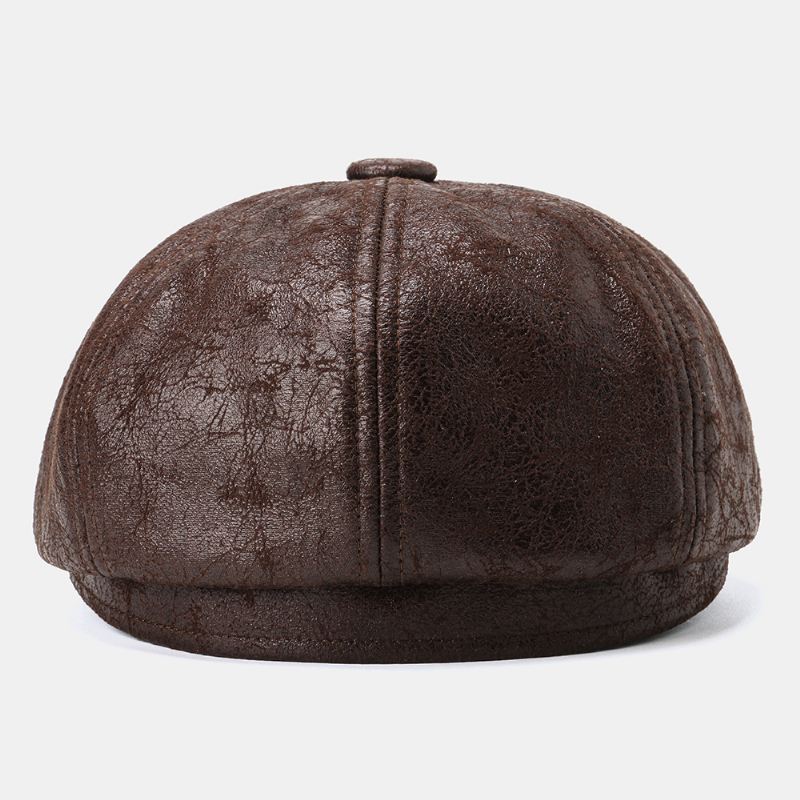 Mænd Revnet Pu Læder Newsboy Hat Retro Baret Caps