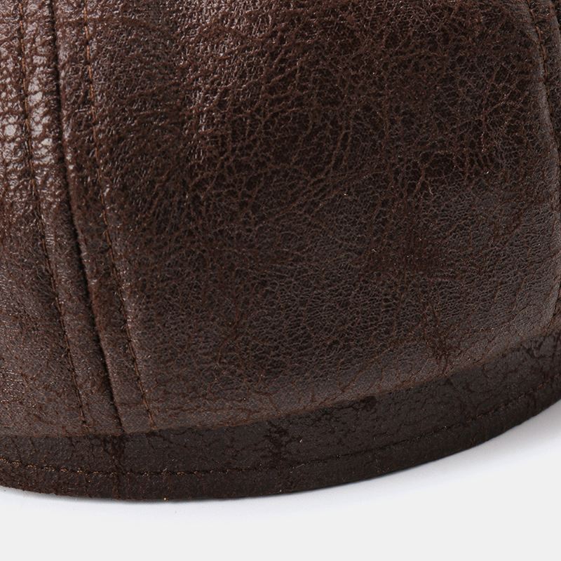 Mænd Revnet Pu Læder Newsboy Hat Retro Baret Caps