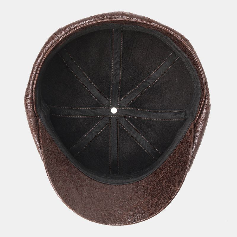 Mænd Revnet Pu Læder Newsboy Hat Retro Baret Caps