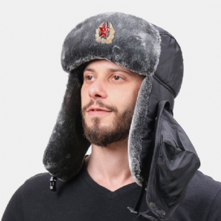 Mænd Solid Soviet Badge Vindtæt Trapper Hat Udendørs Thicken Ear Protection Varm Russisk Hat Ushanka Hat