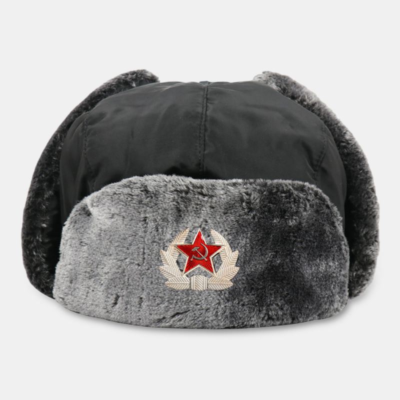 Mænd Solid Soviet Badge Vindtæt Trapper Hat Udendørs Thicken Ear Protection Varm Russisk Hat Ushanka Hat