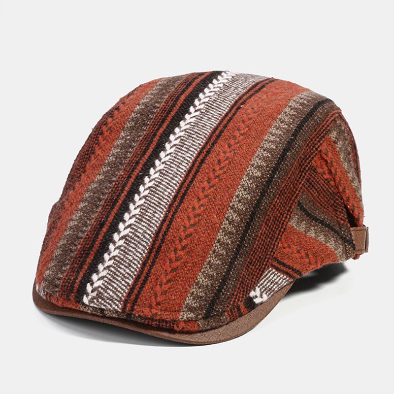 Mænd Strik Stribe Patchwork Retro Casual Udendørs Forward Hat Baskerhat