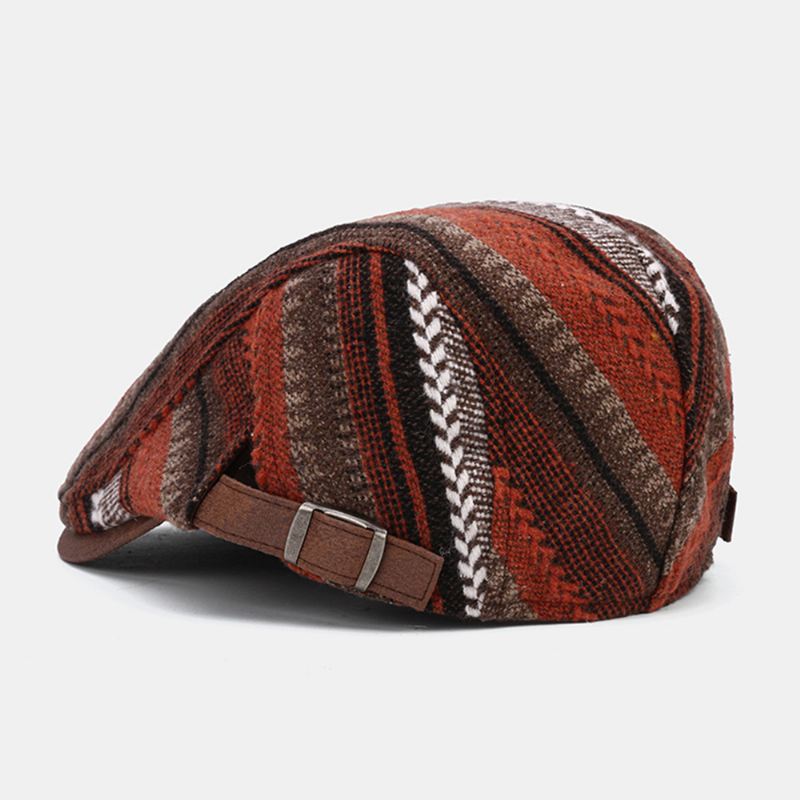 Mænd Strik Stribe Patchwork Retro Casual Udendørs Forward Hat Baskerhat