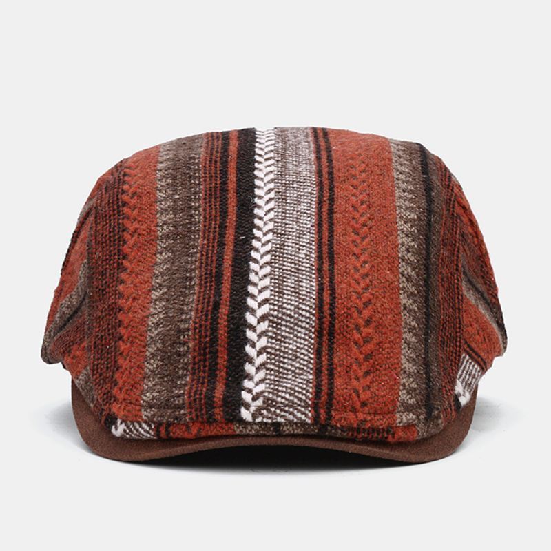 Mænd Strik Stribe Patchwork Retro Casual Udendørs Forward Hat Baskerhat