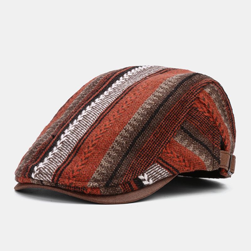 Mænd Strik Stribe Patchwork Retro Casual Udendørs Forward Hat Baskerhat