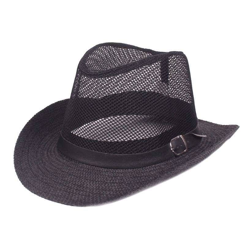 Mænd Udendørs Åndbar Mesh Bowler Jazz Hat Cowboy Sunshade Stråhat