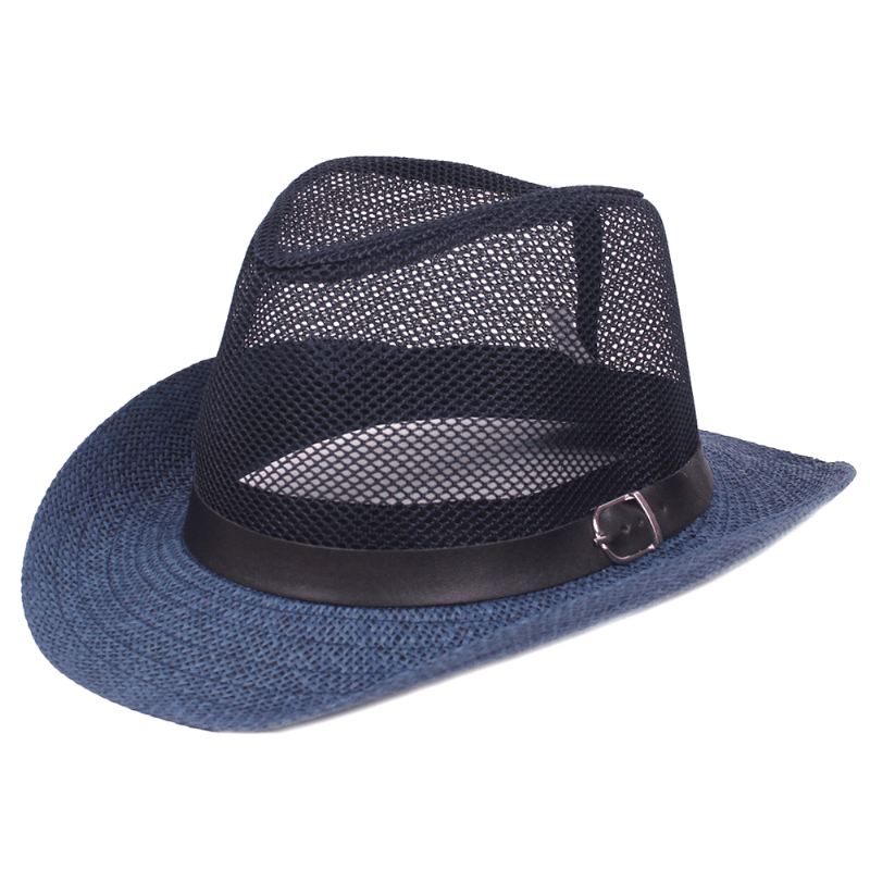 Mænd Udendørs Åndbar Mesh Bowler Jazz Hat Cowboy Sunshade Stråhat