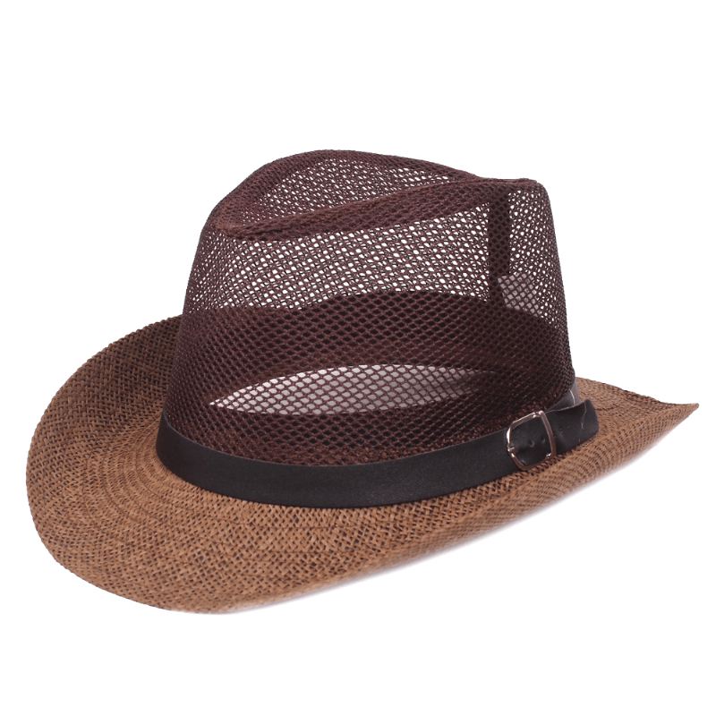 Mænd Udendørs Åndbar Mesh Bowler Jazz Hat Cowboy Sunshade Stråhat