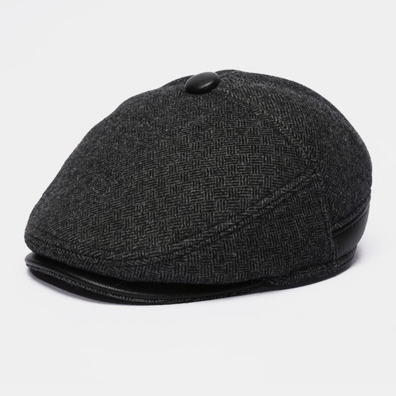 Mænd Uldfilt Plus Velvet Thicken Ørebeskyttelse Hold Varmen Casual Forward Hat Baskerhat