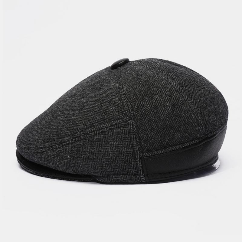 Mænd Uldfilt Plus Velvet Thicken Ørebeskyttelse Hold Varmen Casual Forward Hat Baskerhat