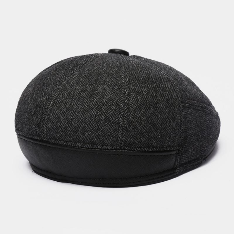 Mænd Uldfilt Plus Velvet Thicken Ørebeskyttelse Hold Varmen Casual Forward Hat Baskerhat