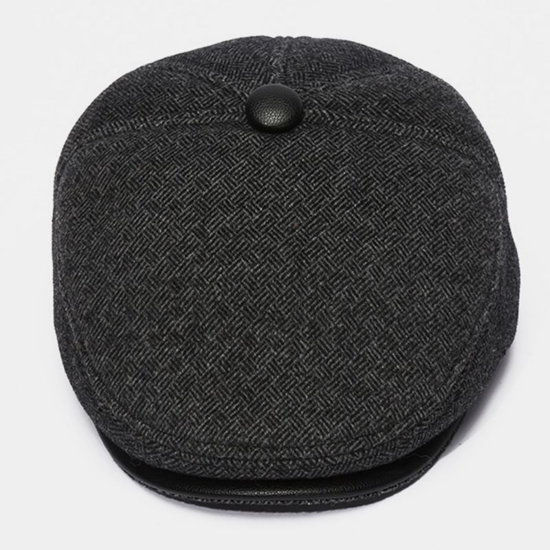 Mænd Uldfilt Plus Velvet Thicken Ørebeskyttelse Hold Varmen Casual Forward Hat Baskerhat