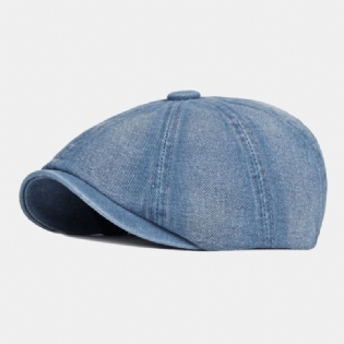 Mænd Vasket Denim Ryg Elastikbånd Design Justerbar Ottekantet Hat Britisk Retro Kort Skygget Newsboy Hat Flad Hat Painter Hat