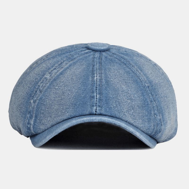 Mænd Vasket Denim Ryg Elastikbånd Design Justerbar Ottekantet Hat Britisk Retro Kort Skygget Newsboy Hat Flad Hat Painter Hat