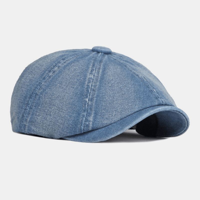 Mænd Vasket Denim Ryg Elastikbånd Design Justerbar Ottekantet Hat Britisk Retro Kort Skygget Newsboy Hat Flad Hat Painter Hat