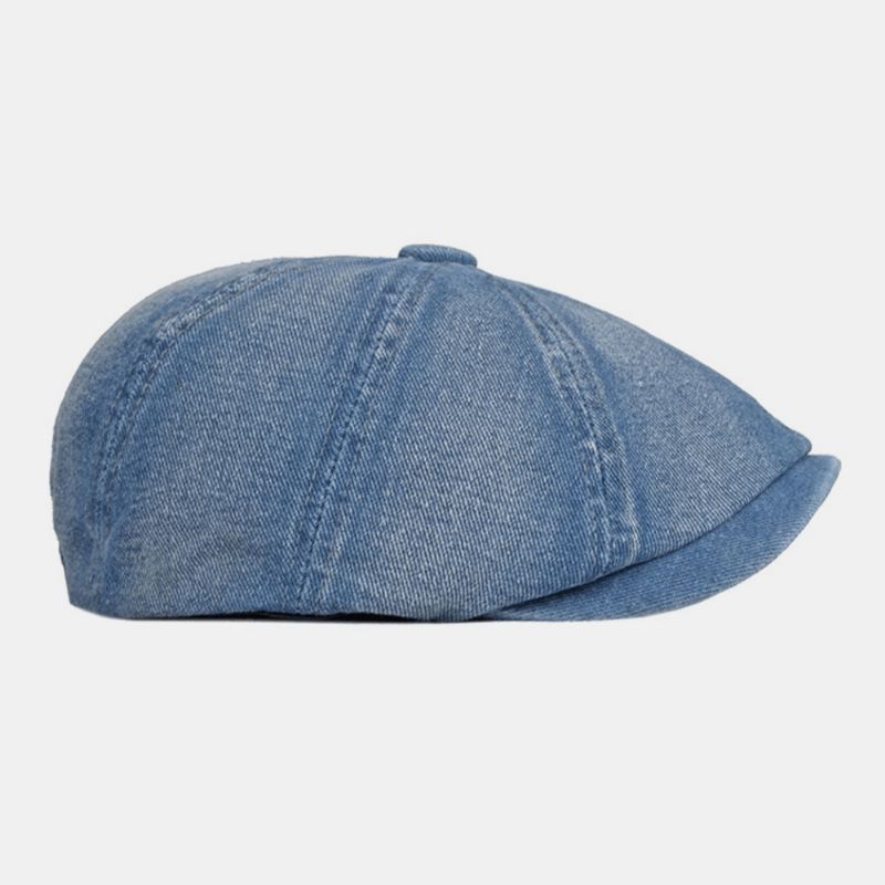 Mænd Vasket Denim Ryg Elastikbånd Design Justerbar Ottekantet Hat Britisk Retro Kort Skygget Newsboy Hat Flad Hat Painter Hat