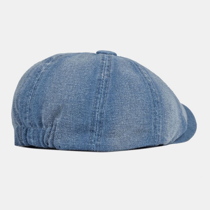 Mænd Vasket Denim Ryg Elastikbånd Design Justerbar Ottekantet Hat Britisk Retro Kort Skygget Newsboy Hat Flad Hat Painter Hat