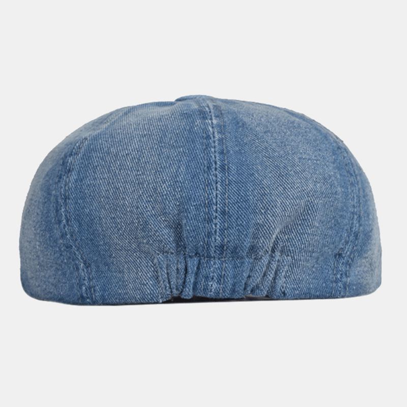 Mænd Vasket Denim Ryg Elastikbånd Design Justerbar Ottekantet Hat Britisk Retro Kort Skygget Newsboy Hat Flad Hat Painter Hat