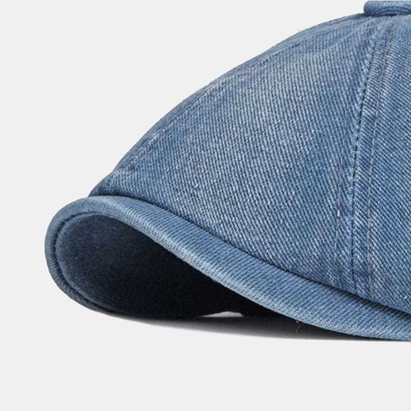 Mænd Vasket Denim Ryg Elastikbånd Design Justerbar Ottekantet Hat Britisk Retro Kort Skygget Newsboy Hat Flad Hat Painter Hat