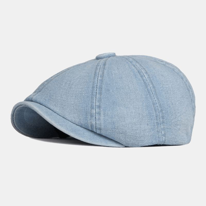 Mænd Vasket Denim Ryg Elastikbånd Design Justerbar Ottekantet Hat Britisk Retro Kort Skygget Newsboy Hat Flad Hat Painter Hat