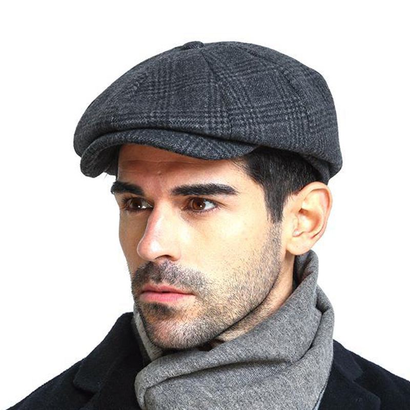 Mænd Vintage Uld Gjord Maler Baretter Hat Vinter Varm Gentleman Octagonal Newsboy Cap