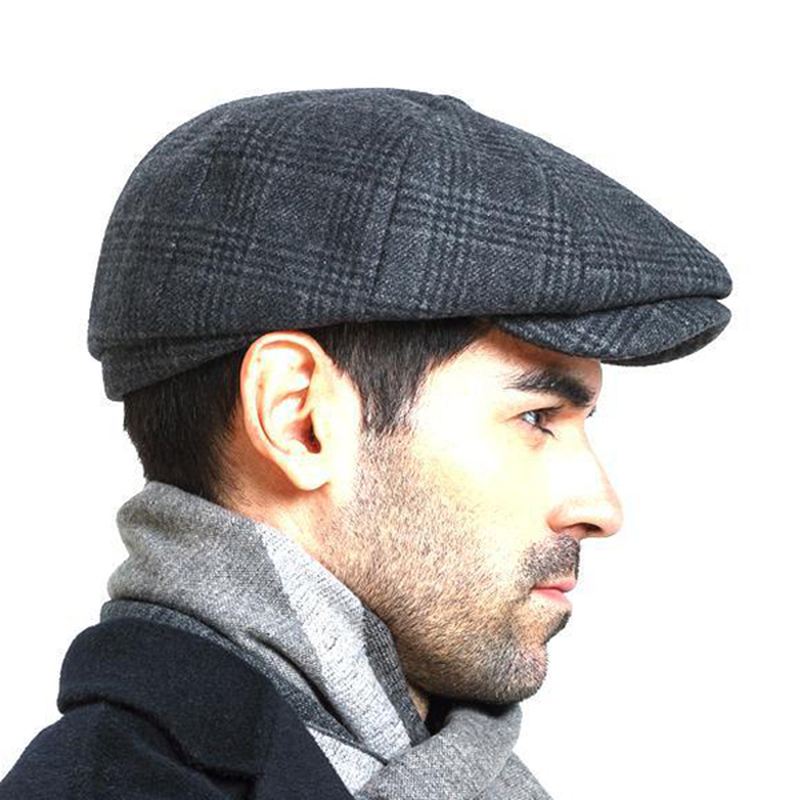 Mænd Vintage Uld Gjord Maler Baretter Hat Vinter Varm Gentleman Octagonal Newsboy Cap