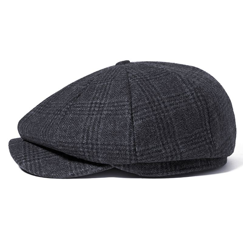 Mænd Vintage Uld Gjord Maler Baretter Hat Vinter Varm Gentleman Octagonal Newsboy Cap