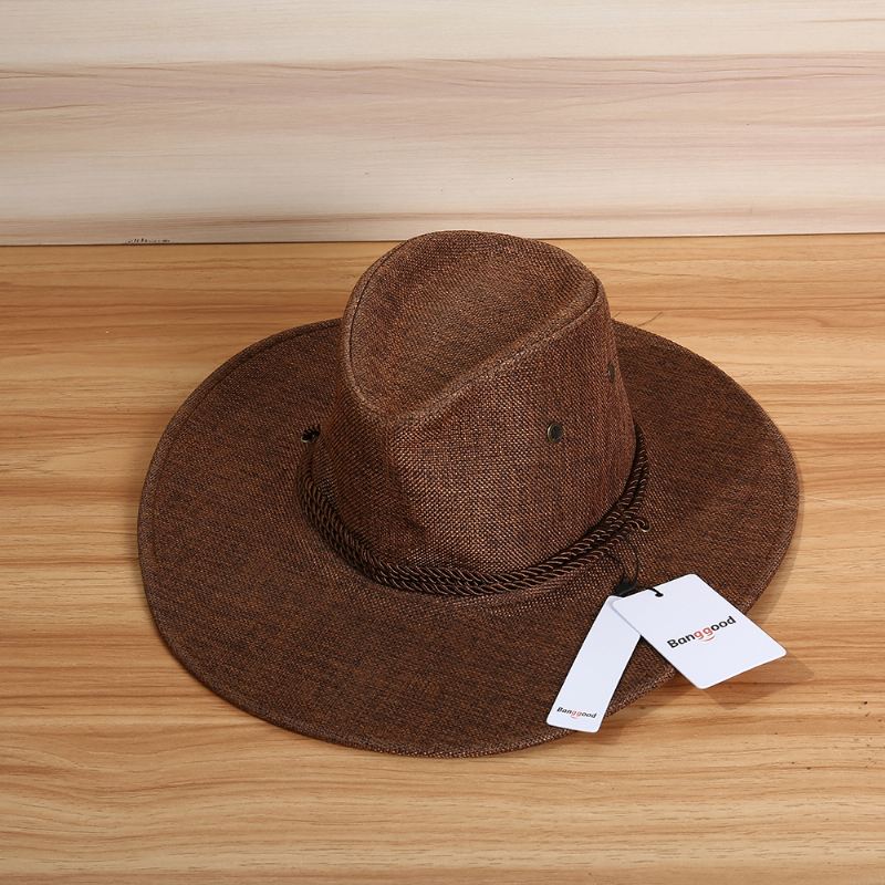 Mænd Western Cowboy Hat Udendørs Wide Rim Linen Hat