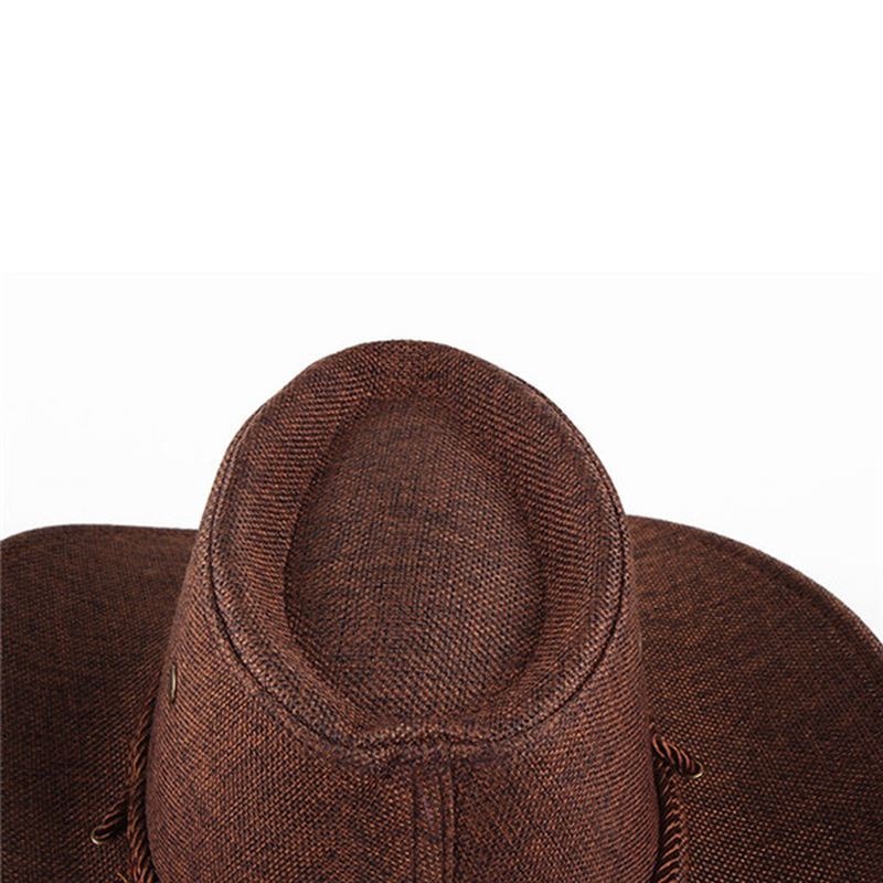 Mænd Western Cowboy Hat Udendørs Wide Rim Linen Hat