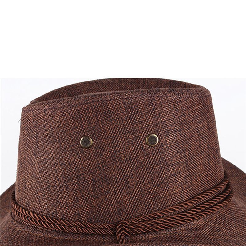 Mænd Western Cowboy Hat Udendørs Wide Rim Linen Hat