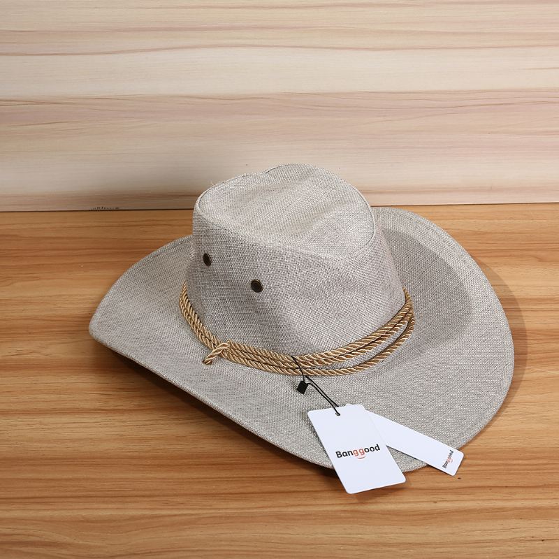 Mænd Western Cowboy Hat Udendørs Wide Rim Linen Hat