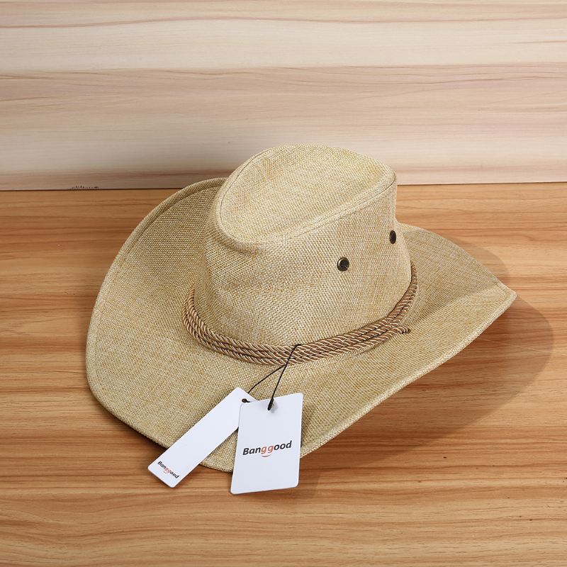 Mænd Western Cowboy Hat Udendørs Wide Rim Linen Hat