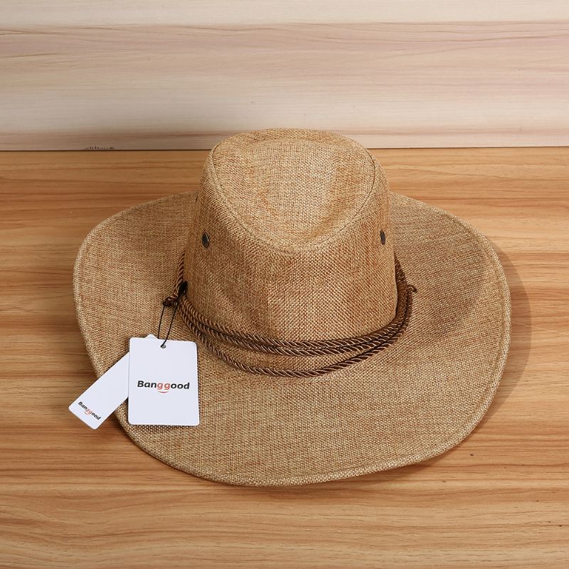 Mænd Western Cowboy Hat Udendørs Wide Rim Linen Hat