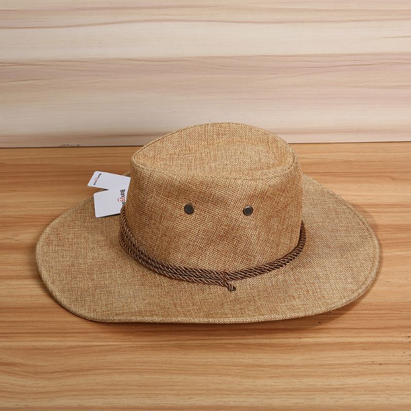 Mænd Western Cowboy Hat Udendørs Wide Rim Linen Hat