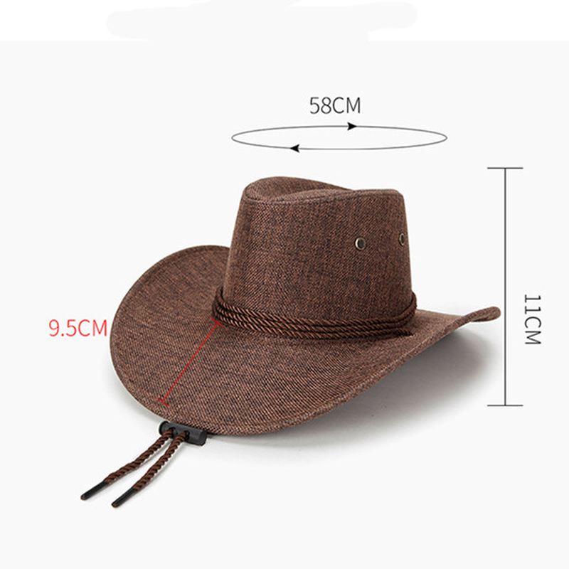 Mænd Western Cowboy Hat Udendørs Wide Rim Linen Hat