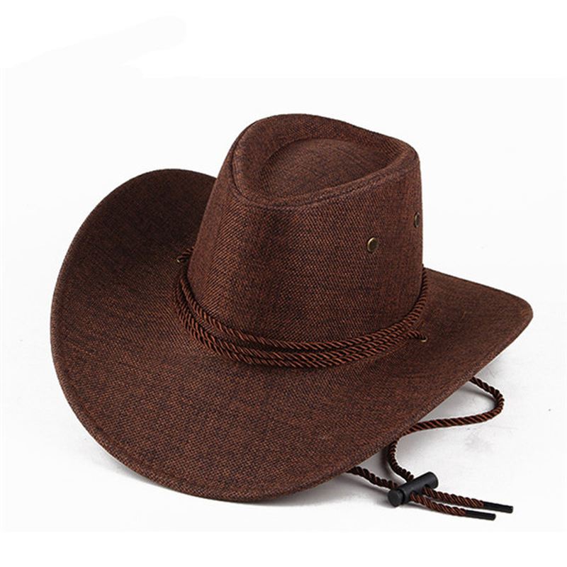 Mænd Western Cowboy Hat Udendørs Wide Rim Linen Hat