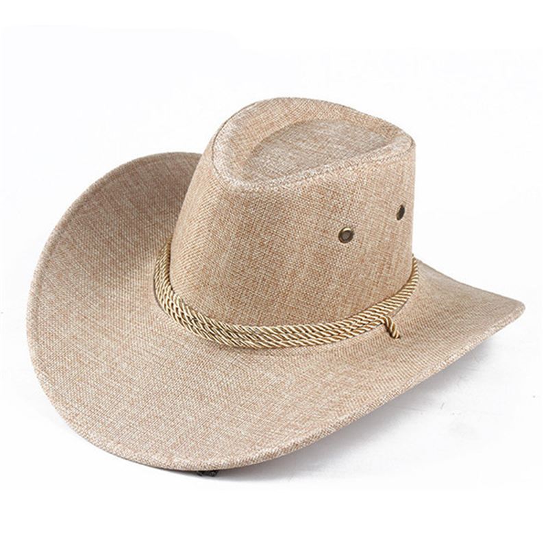 Mænd Western Cowboy Hat Udendørs Wide Rim Linen Hat