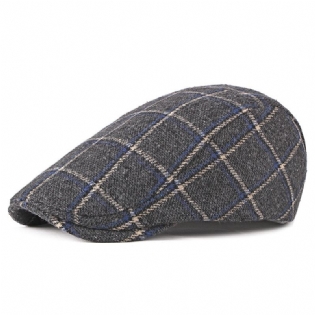 New Style Hat Mand Britisk Retro Uld Baret Casual Plaid