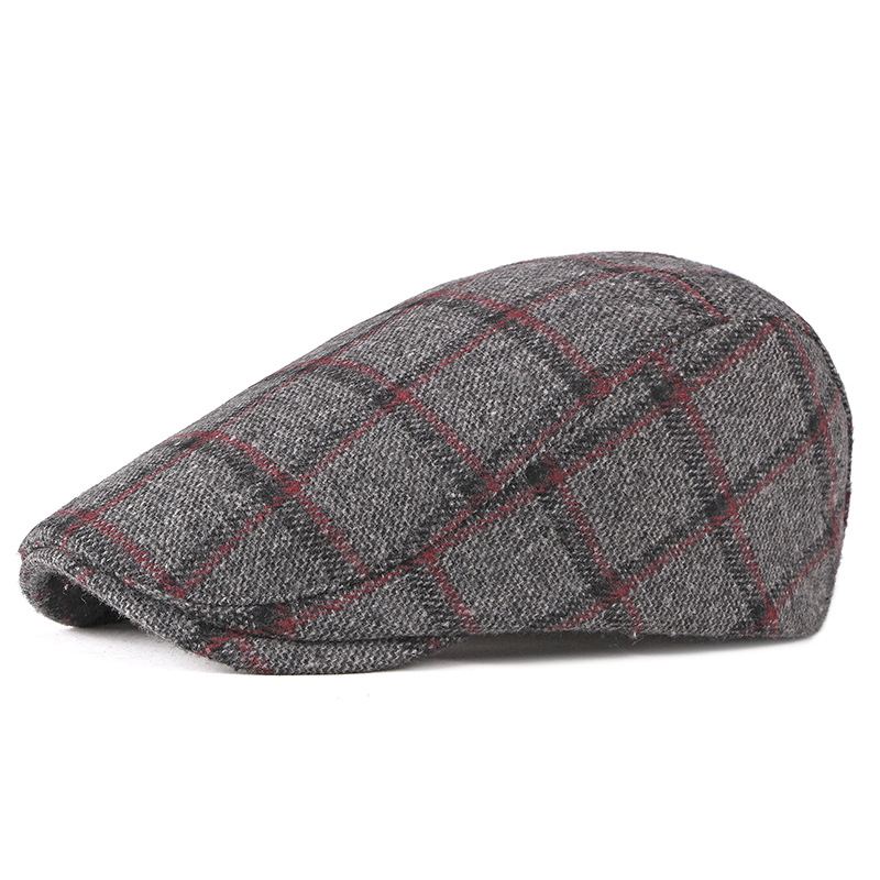 New Style Hat Mand Britisk Retro Uld Baret Casual Plaid