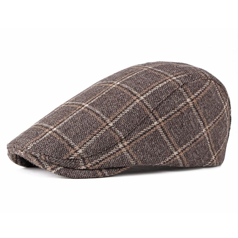 New Style Hat Mand Britisk Retro Uld Baret Casual Plaid